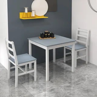 Homcom Essgruppe 3er-Set Küchentisch-Set für 2 Personen, kompakt in Grau und Weiß, Kiefernholz, ideal für Küche und Wohnzimmer Aosom.de