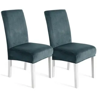 luxuskollektion Stuhlhusse Samt Grau Blau 2er Set