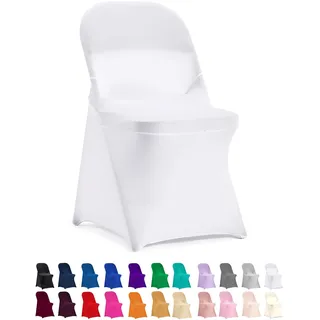 Peomeise Stuhlhussen für Klappstuhl, dehnbar, Spandex, für Hochzeit, Party, Esszimmer, Bankett, Event, 12 Stück, Weiß