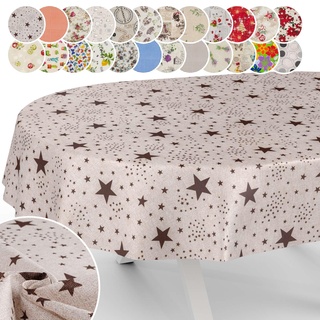 Tischdecke aus Stoff Textil abwaschbar Tischwäsche Tischtuch Baumwolle Polyester Stars Oval 180x140cm In-/Outdoor Tischdecke