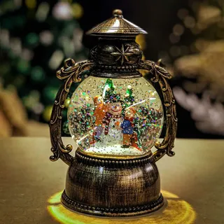 LED Laterne Wasser Schneemann Glitzer Wirbel Weihnachten Deko Fenster Tisch