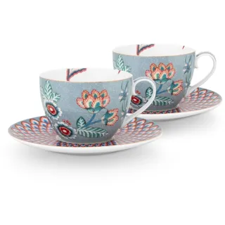 Pip Studio Cappuccinotasse mit Untertasse 0,28 l Blau 2 St.