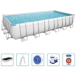 BESTWAY Power Steel Pool-Set rechteckig 732 x 366 x 132 cm inkl. Filterpumpe