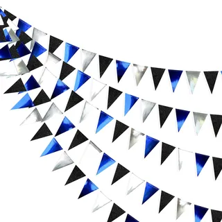 30Ft Marineblau Schwarze und Silber Party Dekorationen Royal Blue Dreieck Flagge Wimpel Banner Bunting für Geburtstag Hochzeit Braut Babyparty Nautical Achor Pirate Themenparty Dekorationen Vorräte