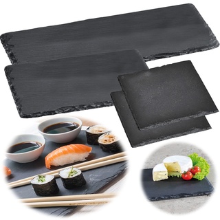 LS-LebenStil Schieferplatte 30x20cm Schwarz Servierplatte Schieferteller Tischset Sushi Deko Tablett