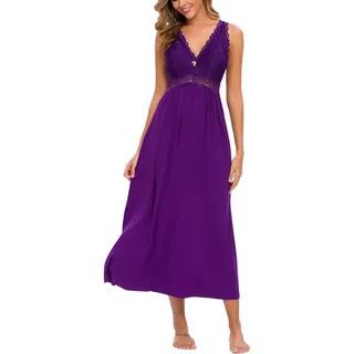 Alcea Rosea Satin Nachthemd Damen Lang Schwarz Spitze Sexy Nachthemden Damen ärmelloses Negligee Elegantes S-XXXL - S