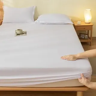 DOTBUY-SHOP Spannbettlaken 180x200cm - 30 cm Tief Bettlaken, Atmungsaktive Bettwäsche aus Gebürsteter Mikrofaser Farbecht, Mit Gummizug für Boxspring- und Wasserbetten (2X Kopfkissenbezug,Weiß)