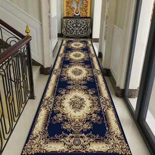 MAGJI Teppich Europäische Antike Läufer, Blau/Gold Deluxe Teppich für Flur Treppe Eingang Küche, 1m/2m/3m/4m/5m/6m/7m Länge Bodenmatte (Size : 80cmx400cm(2.5x13 ft))
