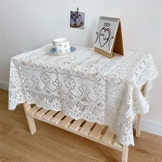 RANRAO Spitzentischdecke, weiße Vintage-Spitze, Couchtischdecke, staubdichte Tischdecke, TV-Schrank, Haushalt für Abendessen, Picknick, Tischdekoration