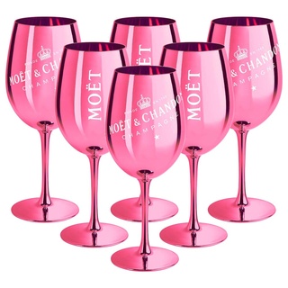 6 x Moet & Chandon Champagnerglas Pink (Limited Edition) Ibiza Imperial Glas Rose Champagner-Glas Dunkelpink Gläser (6 Stück)