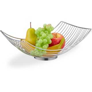 Relaxdays Obstschale Metall, eckiger Obstkorb, HBT: 11,5 x 32,5 x 24 cm, Drahtkorb für Früchte & Gemüse, modern, Silber