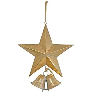 zeitzone Großer Weihnachts-Stern Gold XXL Metall zum Aufhängen mit Glocken Weihnachten