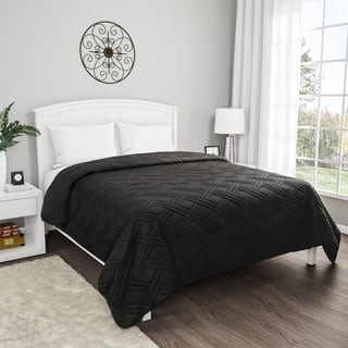 Lavish Home, Schwarz Steppdecke, gestepptes Muster, weich, leicht, für alle Jahreszeiten, einfarbig, Polyester, Full/Queen