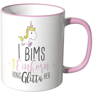 JUNIWORDS Tasse - Wähle eine Farbe - "I bims 1 Einhorn" - Rosa