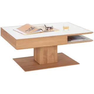 Valnatura Couchtisch, Weiß, Eiche, Holz, Glas, Kerneiche, vollmassiv, Sperrholz,vollmassiv, Sperrholz, 1 Schublade(n) Schubladen, rechteckig, Säule, Bodenplatte, 75x46x105 cm, Goldenes M, Made in Germany, Stauraum, Wohnzimmer, Wohnzimmertische, Couchtische, Couchtische Glas