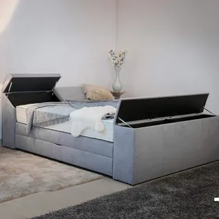 Boxspringbett mit Kopf + Fuß Truhe + Bettkasten Antirutsch-Matten Royal Taschenfederkern Matratze mit eingebautem Original Gelax Topper Kern - Jedes Bett ein Unikat - Made in Germany 120 x 200 cm