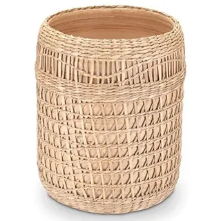 Famanu Bodenvasen für Pampasgras - Dekorative Vase in Boho-Stil - Holzoptik mit Makramee-Verzierung - Größe M