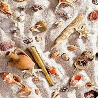 KEVKUS Wachstuch Tischdecke Meterware Strand Muscheln maritim C147090 Größe wählbar in eckig rund oval (90 x 240 cm eckig (Biertisch XL))