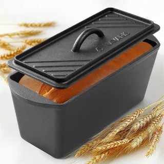 Navaris Gusseisen Brotbackform mit Deckel - 34cm - Vorgewürzt - Gleichmäßige Wärmeverteilung für perfektes Brot - Backform rechteckig - Brot backen Zubehör - Kastenform