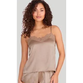 LASCANA Spaghettitop, Seidentop, Spitzentop, Alana mit Seide und edler Spitze, Dessous beige 32/34