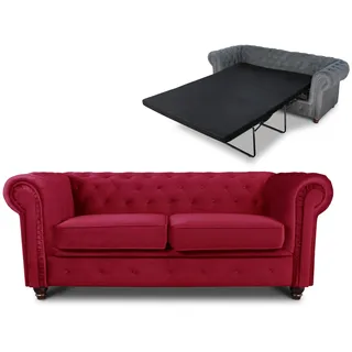 Sofnet - Schlafsofa Chesterfield Asti Bis 2-Sitzer (Rot, Velvet 59) | Bettsofa, Sofa mit Schlaffunktion, 2-Sitzer, Couch, Bettfunktion, Veloursstoff, Holzfüße, Chesterfield Stil