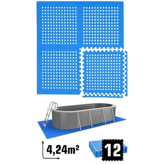 eyepower Bodenmatte 4,2 m2 Poolunterlage 12 EVA Matten Unterlegmatten, Stecksystem rutschfest Blau blau