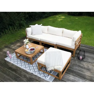 Loungeset 4 -Sitzer bestehend aus: Sessel, Hocker, Tisch Holz inkl. Auflagen - Braun