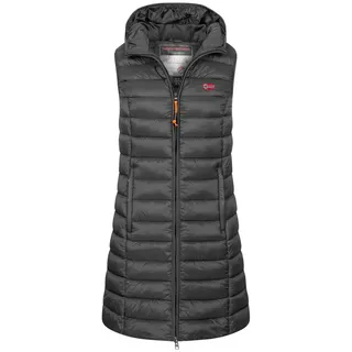 Geographical Norway Steppweste Damen Steppweste Kapuze Übergangs Herbst Windbreaker Lang Weste grau S (36)