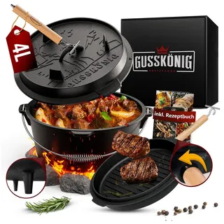 GUSSKÖNIG Grilltopf GUSSKÖNIG Dutch Oven Set 4L, 6L, 8L, 11L,mit praktischem Deckelheber 4 l