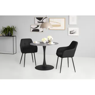Essgruppe HELA "MOSEL", grau (marmoroptik grau matt, anthrazit, anthrazit, schwarz), Microfaser Webstoff, Sitzmöbel-Sets, Essgruppe, Tisch 90x75 cm, Platte rund, gesinterter Stein, Armlehnenstuhl