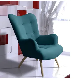 JVmoebel Ohrensessel Beiger Einzel Lounge Sessel mit Wellenunterfederung und Holzfüßen (Packung, 1-St., Samtiger Lounge Sessel für Club und Fernsehgenuss), Made in Europa grün