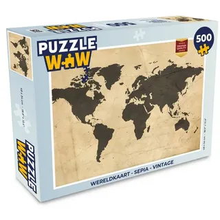 MuchoWow Puzzle Weltkarte - Sepia - Vintage - Braun, 500 Puzzleteile, Foto-Puzzle, Bilderrätsel, Puzzlespiele, Spielzeug braun 34 cm x 48 cm x 2 cm