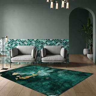 XESZIEO Moderner In Teppich-Schlafzimmer Wohnzimmer Esszimmer Teppich rutschfest Dünner Teppich Decor Teppich Abstrakt Grün, 200 x 250 cm
