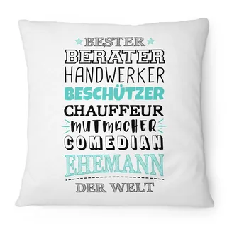 Fashionalarm Kissen Ehemann - Berater Handwerker Beschützer - 40x40 cm mit Füllung | Spruch Herrentag Jahrestag Geburtstag Geschenk Idee Hochzeit, Farbe:weiß