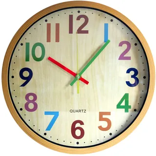 Coslife Wanduhr 12 Zoll Stille Bunte Große Dekorative Nicht tickende Wanduhr Vintage Style Batteriebetrieben(bunt)