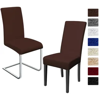 BalladHome Stuhlhussen 2 Stück, Stretch-Stuhlbezug elastische Moderne Husse Elasthan Stretchhusse Stuhlbezug Stuhlüberzug bi-Elastic Spannbezug, sehr pflegeleicht und langlebig Universal - Braun