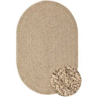 the carpet Kansas Outdoor Teppich – Wetterfester Indoor & Outdoor Teppich im Jute-Look für Balkon, Terrasse, Garten, Wohnzimmer & Esszimmer, pflegeleicht und UV-beständig, ca. 140 x 200 cm oval