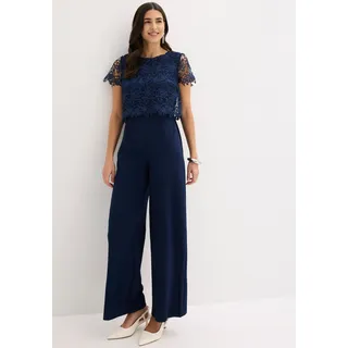 bonprix Jumpsuit mit kurzem Arm, figurumspielende Passform, weites Bein blau S (36)