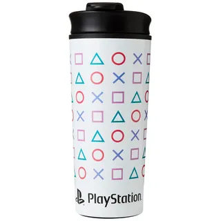 Playstation Metall-Reisebecher (Symbole Design) 450ml Kaffeebecher in einer Geschenk-Box - Offizielles Lizenzprodukt
