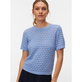 Vero Moda Stricktop VMJAQUELINE SS O-NECK TOP BOO mit zartem Muster blau S (36)