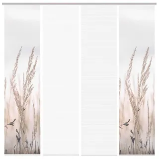 HOME WOHNIDEEN Schiebegardine 4er-Set Schiebegardine RELVA, Bambusoptik Gräsermotiv, 260x60cm Natur, Paneelwagen, transparent, 100% Polyester beige