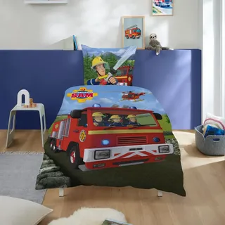 Feuerwehrmann Sam Wende Bettwäsche Set für Jungen · Kinderbettwäsche 135x200 80x80cm aus 100% Baumwolle · Motiv Mission mit Feuerwehr-Auto und... - Bunt