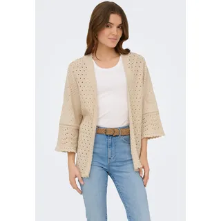 Strickjacke ONLY "ONLLUZA 3/4 V-NECK LONG KIMONO KNT", Damen, Gr. M, beige (birch), Strick, Obermaterial: 75% Baumwolle, 25% Polyester, unifarben, regular fit, V-Ausschnitt, Strickjacken Strickjacke, Baumwollmischung, regular fit, V-Ausschnitt