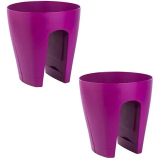 Engelland Blumentopf Geländertopf mit Wasserauffangschalen (Vorteils-Set, 2 St., Fassungsvermögen 9 Liter je Topf), UV-beständig, wetterfest, frostbeständig, ideal für Geländer/Zäune lila