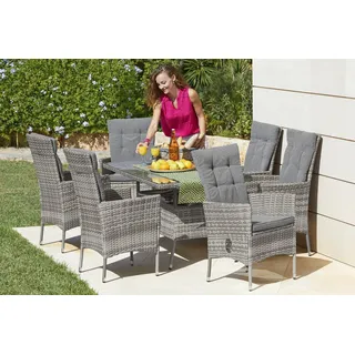 Garten-Essgruppe KONIFERA "Belluno" Sitzmöbel-Sets grau Gartenmöbel-Set Outdoor Möbel 2 der 6 Sessel stufenlos verstellbar, Stauraum unter dem Tisch, Grau Bestseller
