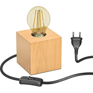 ledscom.de Tischlampe HITO, Holz massiv, eckig, inkl. E27 Lampe gold max. 778lm, 3-Stufen dimmen, extra-warmweiß