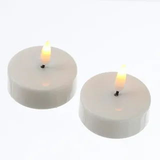 MARELIDA LED Maxi Teelichter flackernd 3D Flamme Timer D: 6cm weiß 2er Set