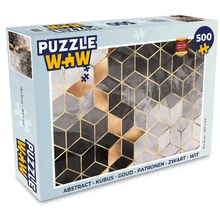 MuchoWow Puzzle Abstrakt - Würfel - Gold - Muster - Schwarz - Weiß, 500 Puzzleteile, Foto-Puzzle, Bilderrätsel, Puzzlespiele, Spielzeug schwarz 34 cm x 48 cm x 2 cm | Querformat
