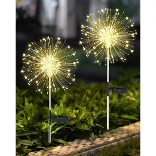 Joysing Gartendeko Solar Gartenleuchte Außen Pusteblume Gartenstecker | 2 Stück 120 LED Solarleuchten Feuerwerk 8 Modi Gartenleuchten Solar Wasserdicht für Terrasse Rasen Garten Deko