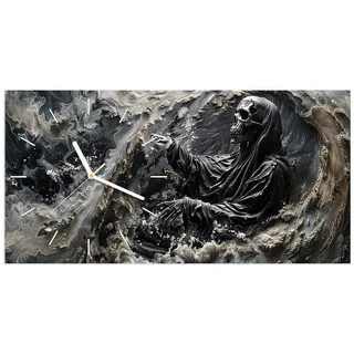 Primedeco Wanduhr Glasuhr Wandkunst Größe 60 x 30 cm mit Motiv Skelett in Wellen